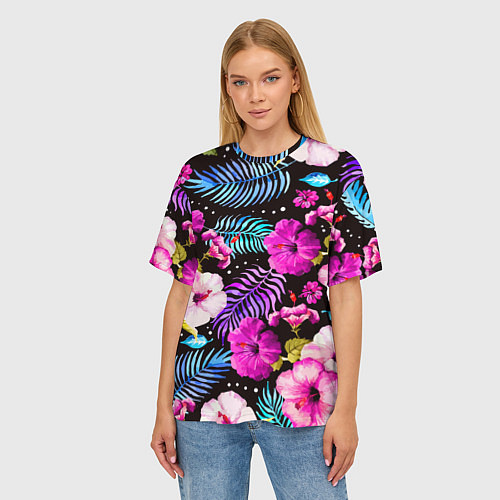 Женская футболка оверсайз Floral pattern Summer night Fashion trend / 3D-принт – фото 3