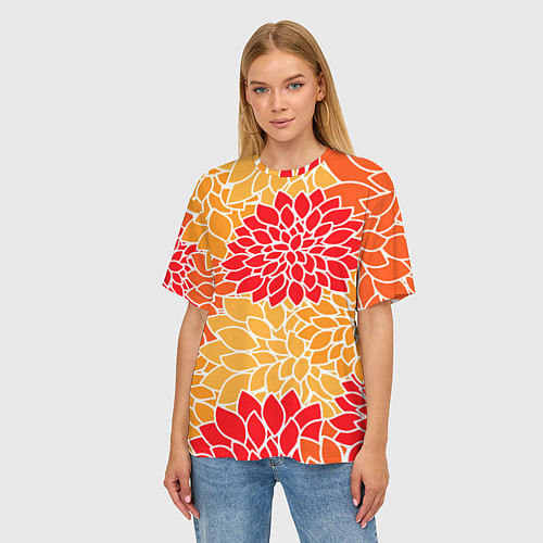 Женская футболка оверсайз Летний цветочный паттерн / 3D-принт – фото 3