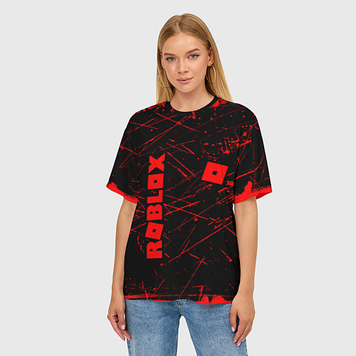 Женская футболка оверсайз ROBLOX красный логотип / 3D-принт – фото 3