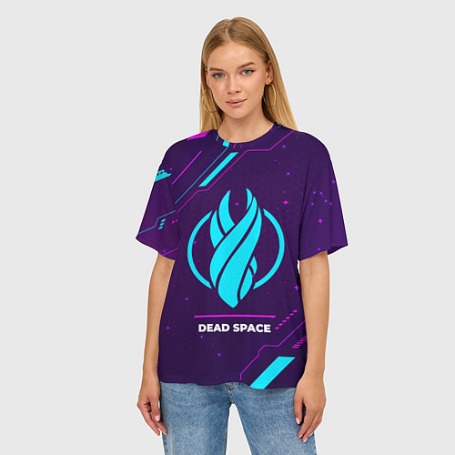 Женская футболка оверсайз Символ Dead Space в неоновых цветах на темном фоне / 3D-принт – фото 3