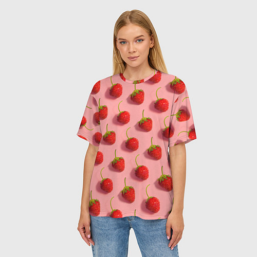 Женская футболка оверсайз Strawberry Pattern / 3D-принт – фото 3