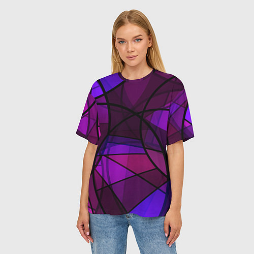 Женская футболка оверсайз Абстрактный в пурпурных тонах узор / 3D-принт – фото 3
