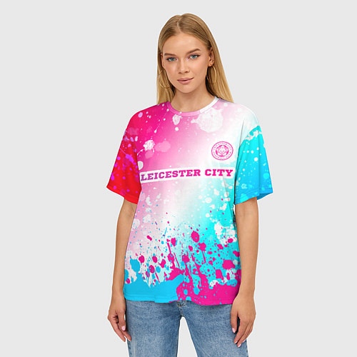 Женская футболка оверсайз Leicester City Neon Gradient / 3D-принт – фото 3