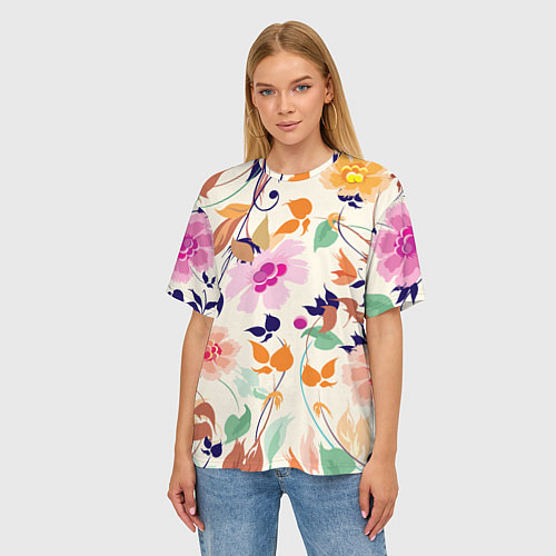 Женская футболка оверсайз Summer floral pattern / 3D-принт – фото 3