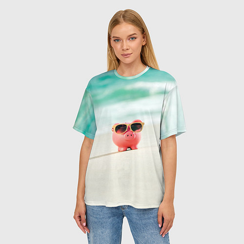 Женская футболка оверсайз Свинка на отдыхе / 3D-принт – фото 3