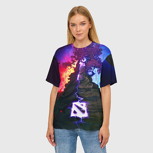 Женская футболка оверсайз Огонь и воздух / 3D-принт – фото 3