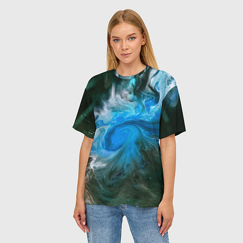 Женская футболка оверсайз Неоновые краски - Синий / 3D-принт – фото 3