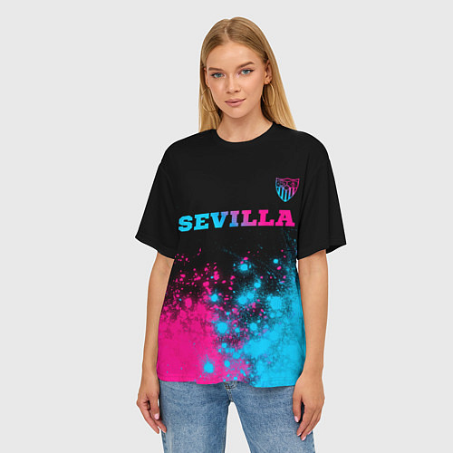 Женская футболка оверсайз Sevilla Neon Gradient / 3D-принт – фото 3