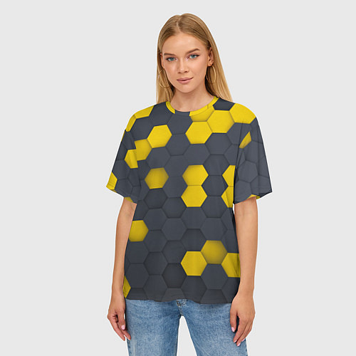 Женская футболка оверсайз Разноцветные Соты Пчёл / 3D-принт – фото 3