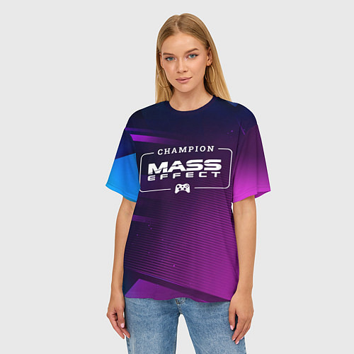 Женская футболка оверсайз Mass Effect Gaming Champion: рамка с лого и джойст / 3D-принт – фото 3