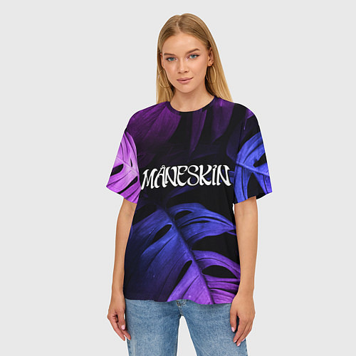 Женская футболка оверсайз Maneskin Neon Monstera / 3D-принт – фото 3