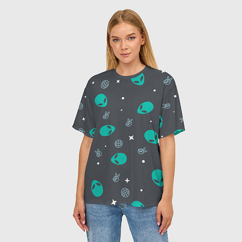 Женская футболка оверсайз Aliens pattern / 3D-принт – фото 3