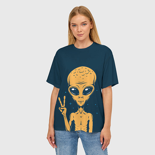 Женская футболка оверсайз Привет их космоса / 3D-принт – фото 3