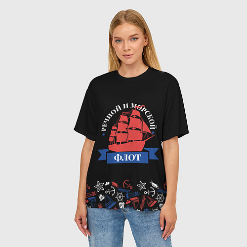 Женская футболка оверсайз Парусник Морской и речной флот / 3D-принт – фото 3