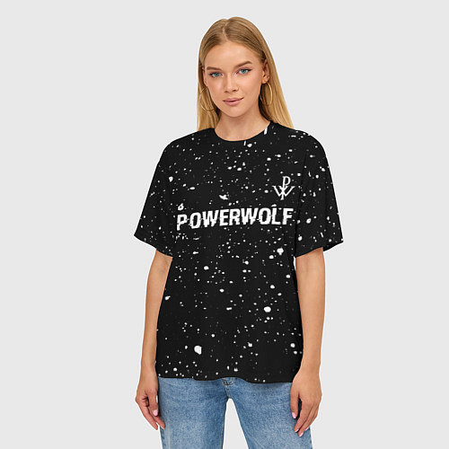 Женская футболка оверсайз Powerwolf Glitch на темном фоне / 3D-принт – фото 3