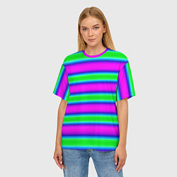 Футболка оверсайз женская Зеленый и фиолетовые яркие неоновые полосы striped, цвет: 3D-принт — фото 2