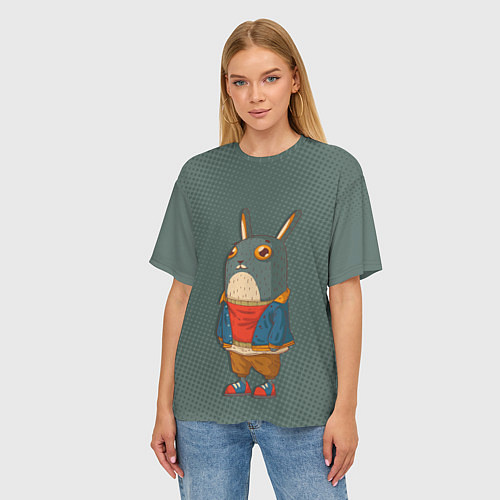 Женская футболка оверсайз Задумчивый кролик / 3D-принт – фото 3