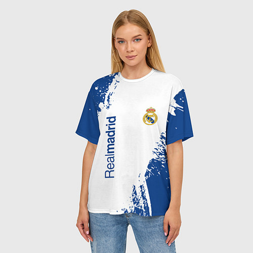 Женская футболка оверсайз Реал Мадрид краска / 3D-принт – фото 3