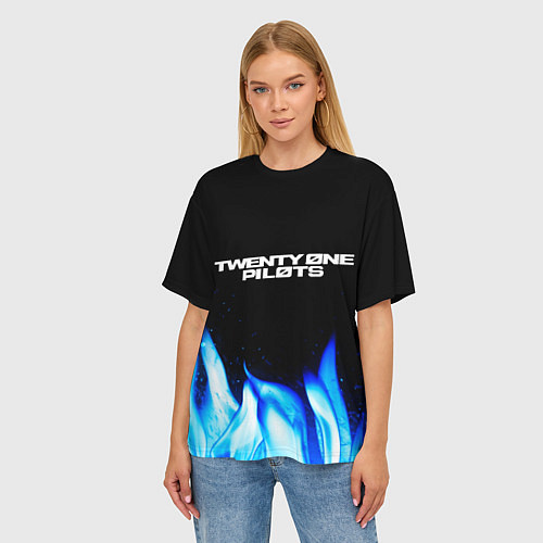 Женская футболка оверсайз Twenty One Pilots Blue Fire / 3D-принт – фото 3