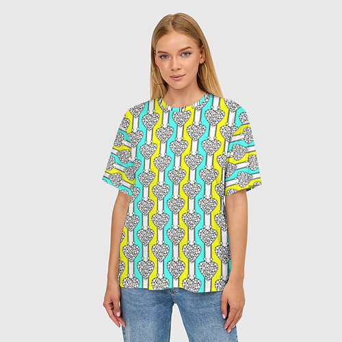 Женская футболка оверсайз Striped multicolored pattern with hearts / 3D-принт – фото 3