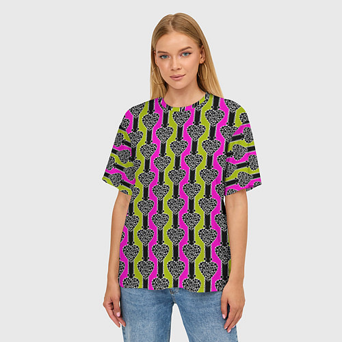Женская футболка оверсайз Striped multicolored pattern Сердце / 3D-принт – фото 3