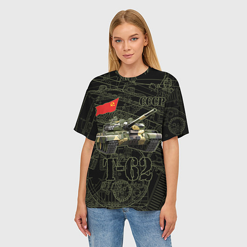 Женская футболка оверсайз Танк Т-62 Советский средний танк Камуфляж / 3D-принт – фото 3