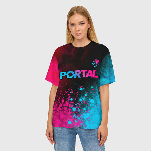 Женская футболка оверсайз Portal Neon Gradient / 3D-принт – фото 3