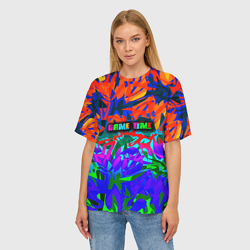 Женская футболка оверсайз Game time Абстрактный пятнистый узор / 3D-принт – фото 3
