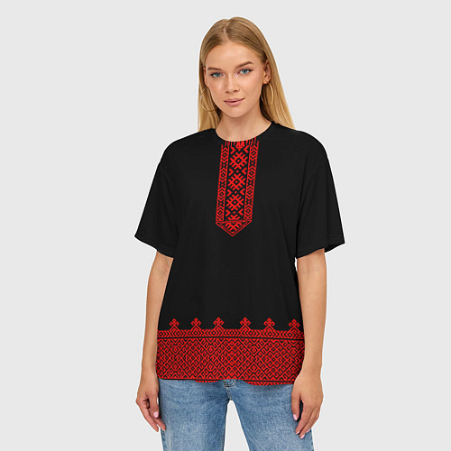 Женская футболка оверсайз Черная славянская рубаха / 3D-принт – фото 3