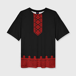 Футболка оверсайз женская Черная славянская рубаха, цвет: 3D-принт