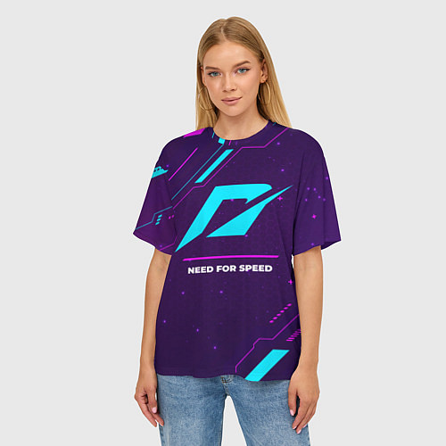 Женская футболка оверсайз Символ Need for Speed в неоновых цветах на темном / 3D-принт – фото 3
