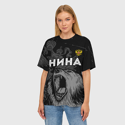Женская футболка оверсайз Нина Россия Медведь / 3D-принт – фото 3