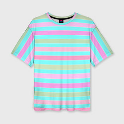 Женская футболка оверсайз Pink turquoise stripes horizontal Полосатый узор