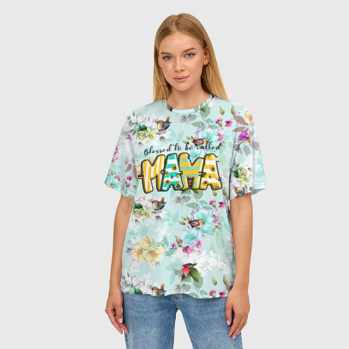 Женская футболка оверсайз Мама - буквы в полосочку / 3D-принт – фото 3