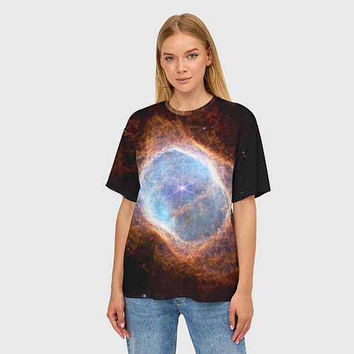Женская футболка оверсайз Туманность Южное кольцо наблюдаемое телескопом Уэб / 3D-принт – фото 3