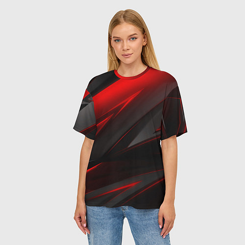 Женская футболка оверсайз Red and Black Geometry / 3D-принт – фото 3