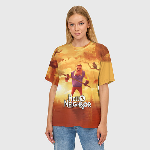 Женская футболка оверсайз Hello Neighbor Привет сосед Сосед с лопатой / 3D-принт – фото 3