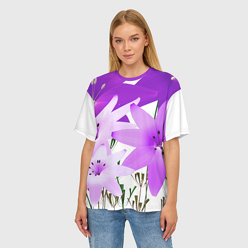 Женская футболка оверсайз Flowers purple light / 3D-принт – фото 3