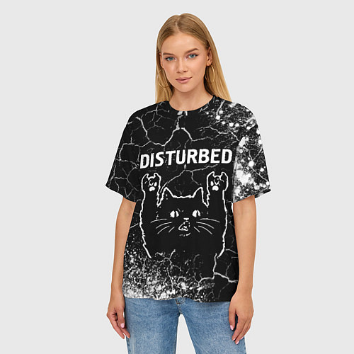 Женская футболка оверсайз Группа Disturbed и Рок Кот / 3D-принт – фото 3