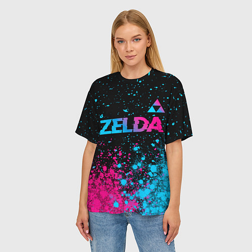Женская футболка оверсайз Zelda Neon Triforce / 3D-принт – фото 3