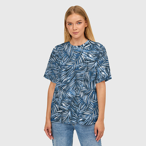 Женская футболка оверсайз Тропические листья пальмы / 3D-принт – фото 3