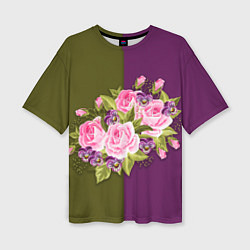 Женская футболка оверсайз Нежные Розы на темном фоне