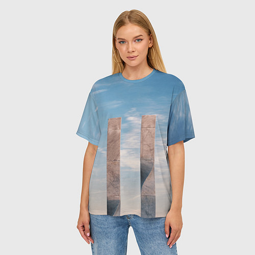 Женская футболка оверсайз Абстрактные блоки и небо - Голубой / 3D-принт – фото 3