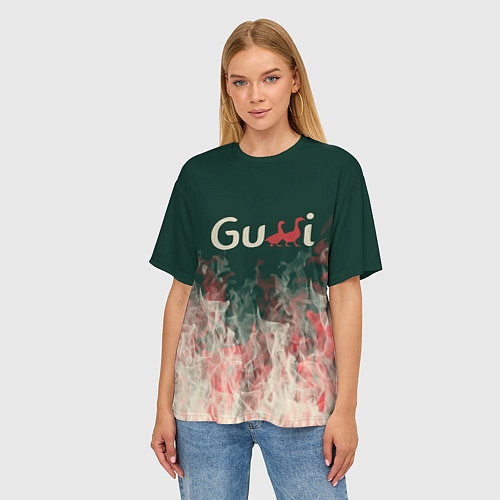 Женская футболка оверсайз Gucci - огонь / 3D-принт – фото 3