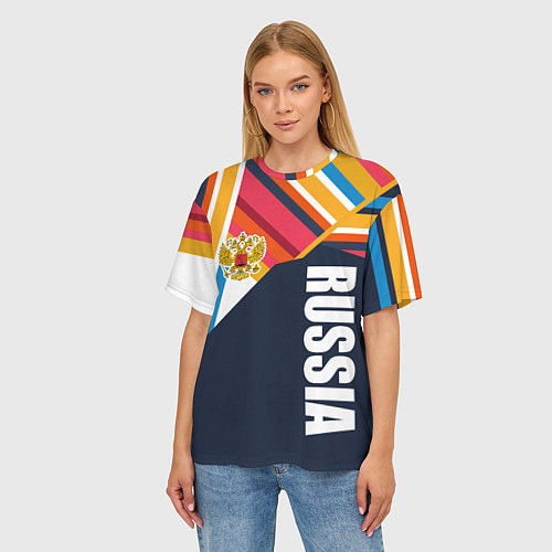 Женская футболка оверсайз RUSSIA - RETRO COLORS / 3D-принт – фото 3