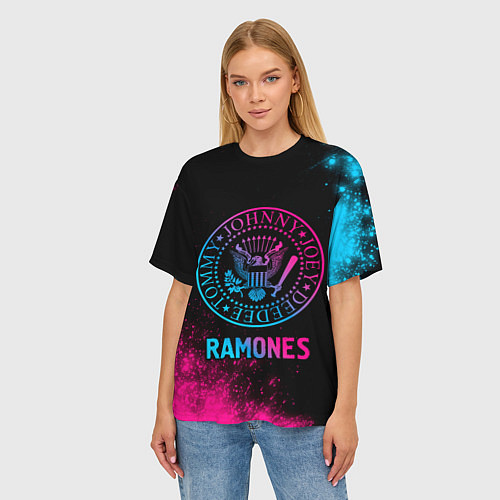 Женская футболка оверсайз Ramones Neon Gradient / 3D-принт – фото 3