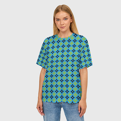 Женская футболка оверсайз Зеленые ромбики / 3D-принт – фото 3