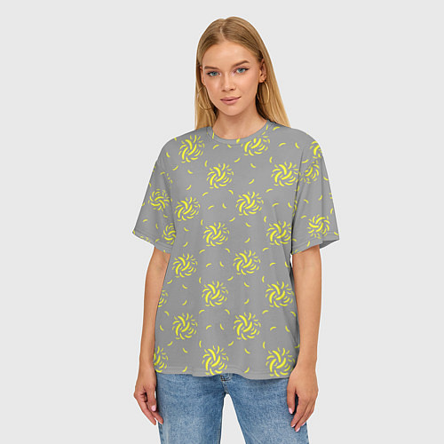 Женская футболка оверсайз Банановый фейерверк на сером фоне / 3D-принт – фото 3