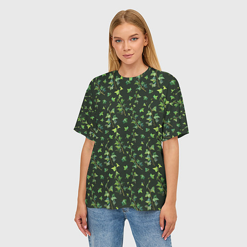 Женская футболка оверсайз Листья зеленый плюща - паттерн / 3D-принт – фото 3