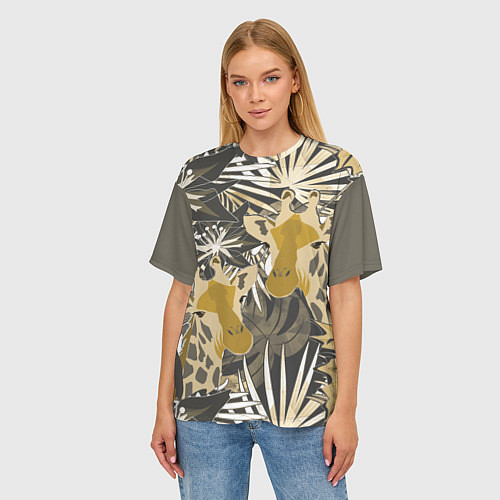 Женская футболка оверсайз Жирафы в тропиках / 3D-принт – фото 3